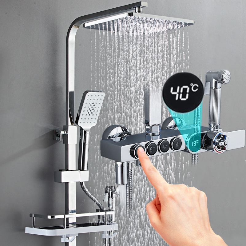 Faucet - Luxo prata led display digital conjunto
