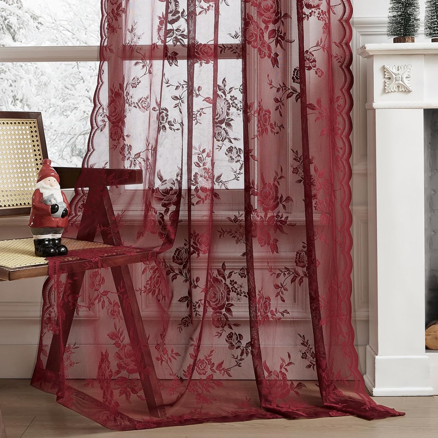 1 Cortina de Renda Borgonha de - Curtain Rods avaliação e preço